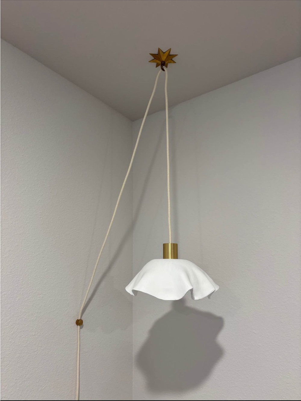 Brass and White Ruffled Pendant Light - Modern Home Accent